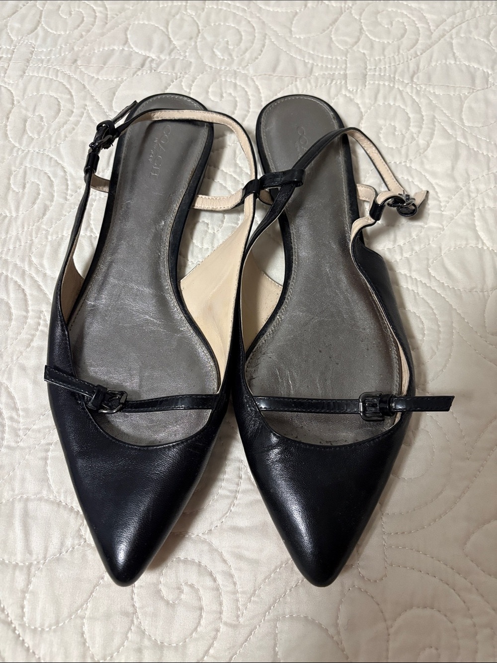 Coach Black Pointed Slingback Flats with Beige Trim